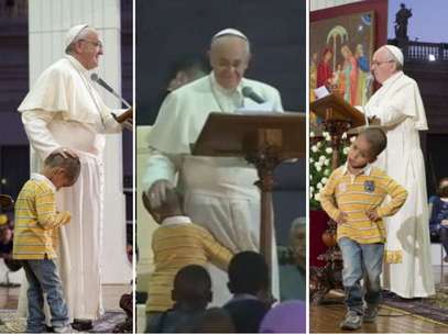 El niño de la camiseta amarilla le "robó el show" al papa Francisco. Foto: Captura de TV / AP