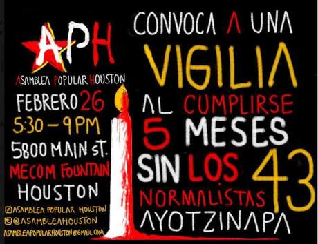 El grupo denominado Asamblea Popular Houston convocó a una vigilia por los estudiantes desaparecidos. Foto: Facebook/Desinformémonos